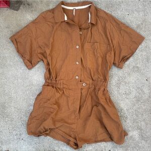 Free People Brown Short Sleeve Romper